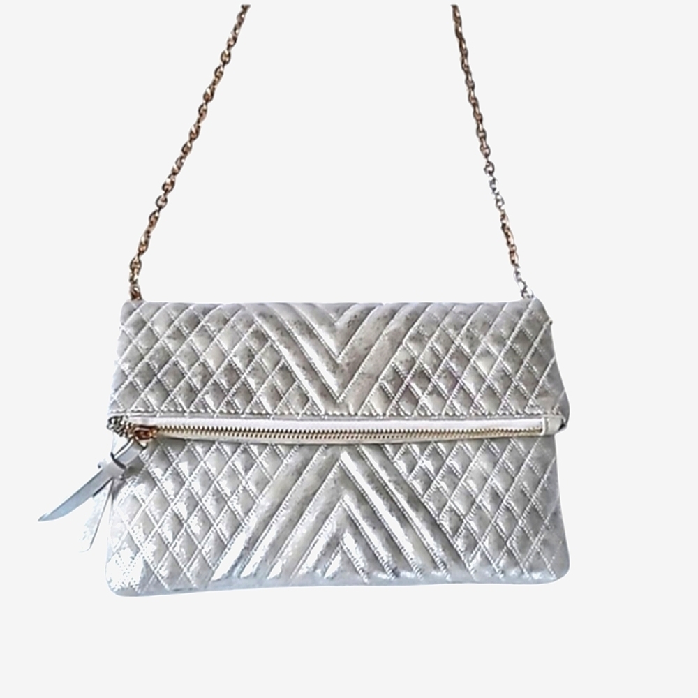 Madison West Crossbody Shoulder Bag Cream White w Gold Chain Strap